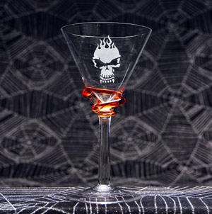 Flaming Skull Martini Glass