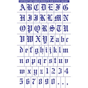 Old English Full Alphabet with numbers - Armour Products.com - Wholesale  Glass Etching Supplies